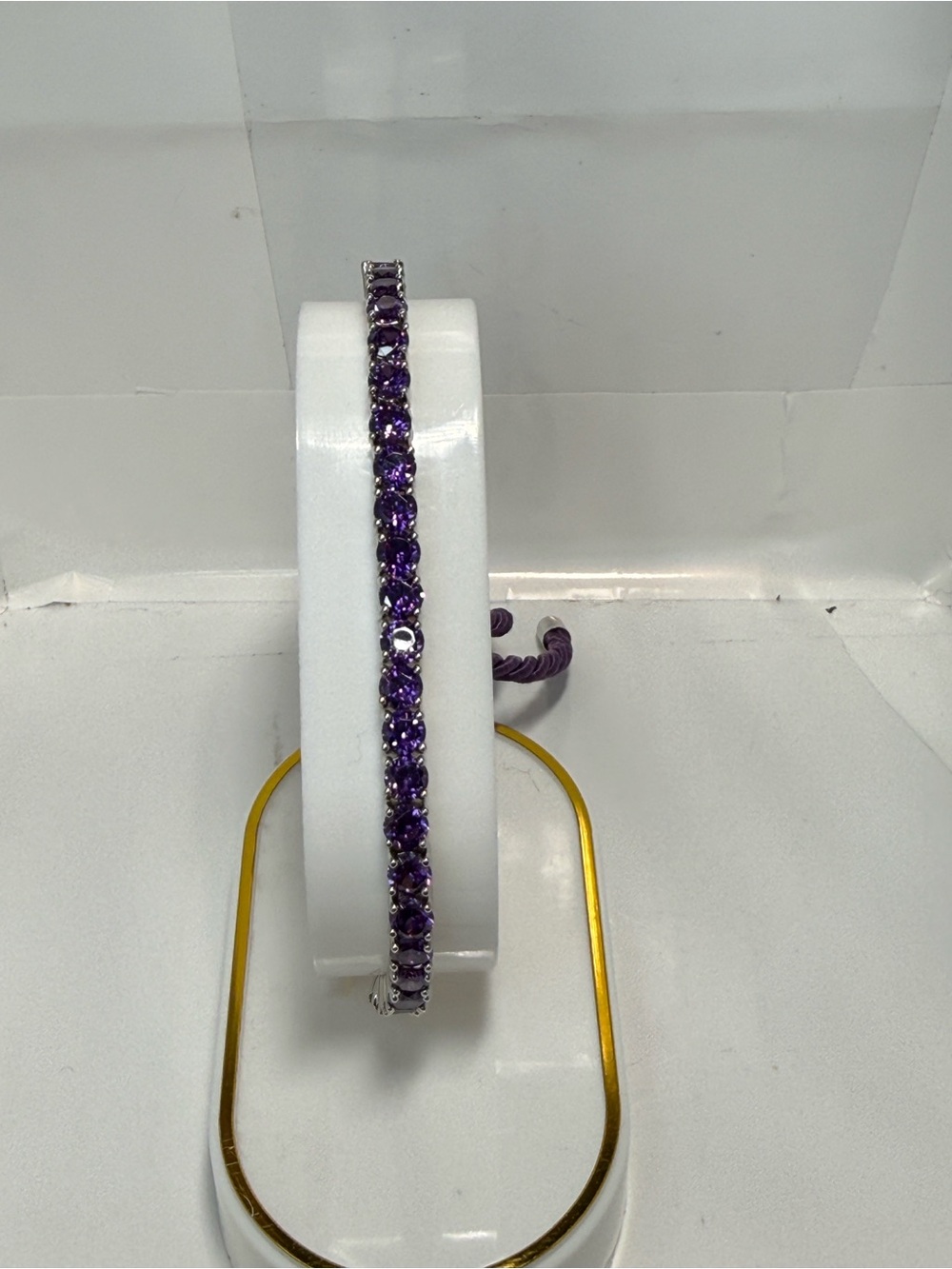 Swarovski Elements Bracelet Silk Adjustable 18K White Gold Plating Purple Stones